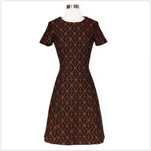 Maggy Frances Tapestry Fabric Black Burdundy Gold A-Line Evening Party Dress 0